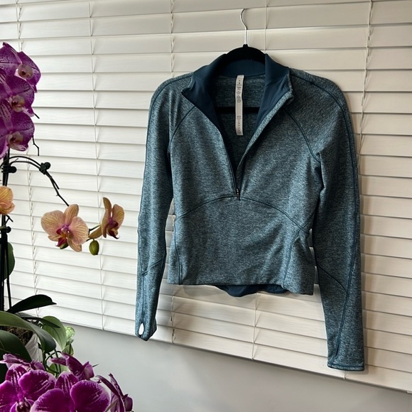 NWOT Lululemon Always Alert Cropped Half Zip Pullover Heather Petrol Blue Size 6 - Picture 2 of 12